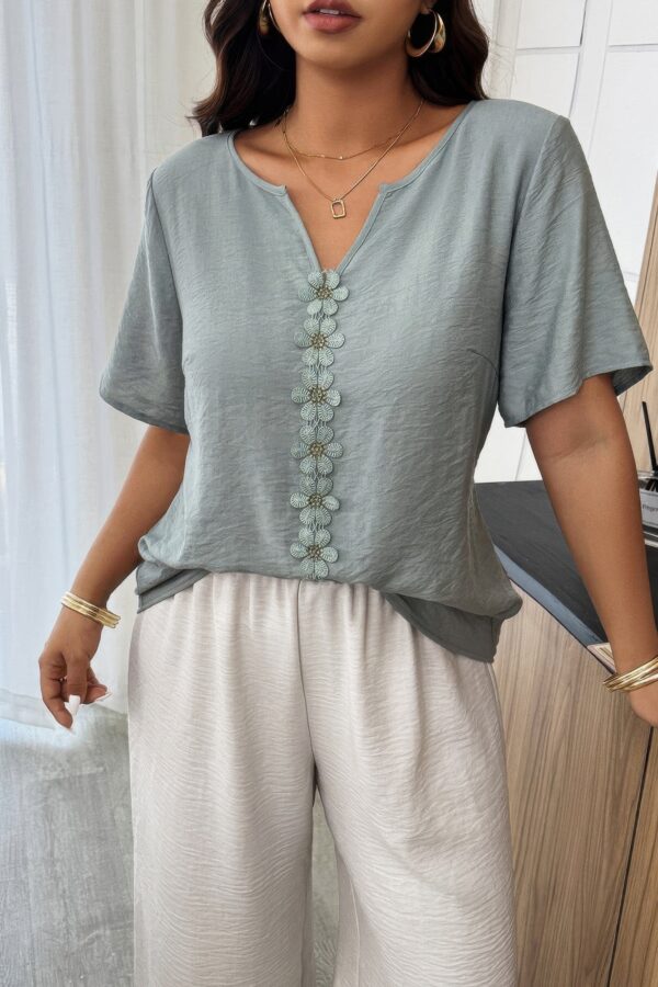 Plus-Size Floral Patchwork Ruffle-Trim Top