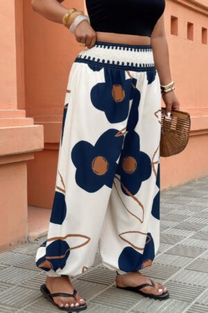 Plus Size Floral-Print Elastic-Waist Pants