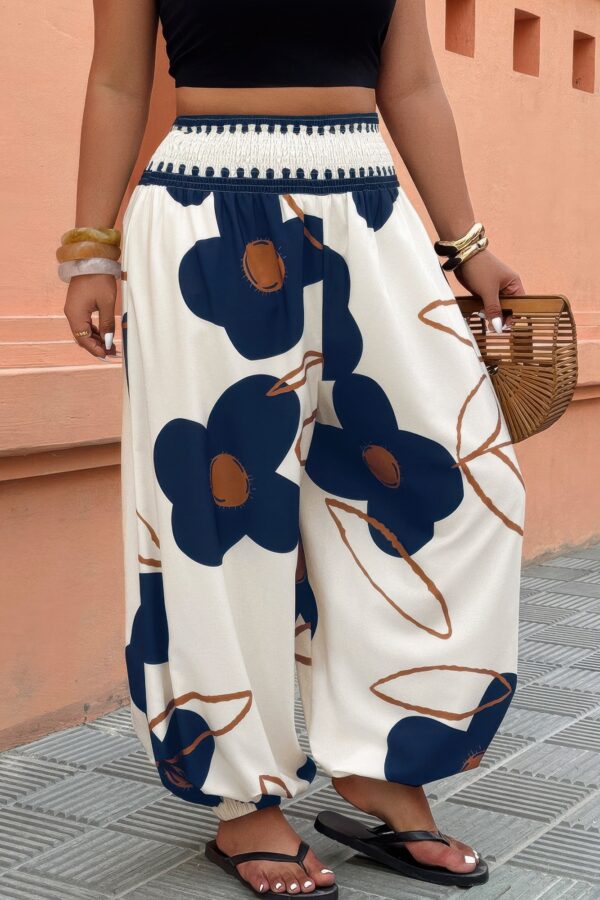 Plus Size Floral-Print Elastic-Waist Pants
