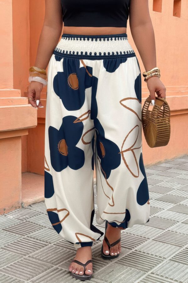 Plus Size Floral-Print Elastic-Waist Pants