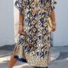 Plus-Size Printed V-Neck Dress with Front Split