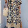Plus-Size Printed V-Neck Dress with Front Split