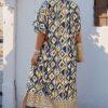 Plus-Size Printed V-Neck Dress with Front Split