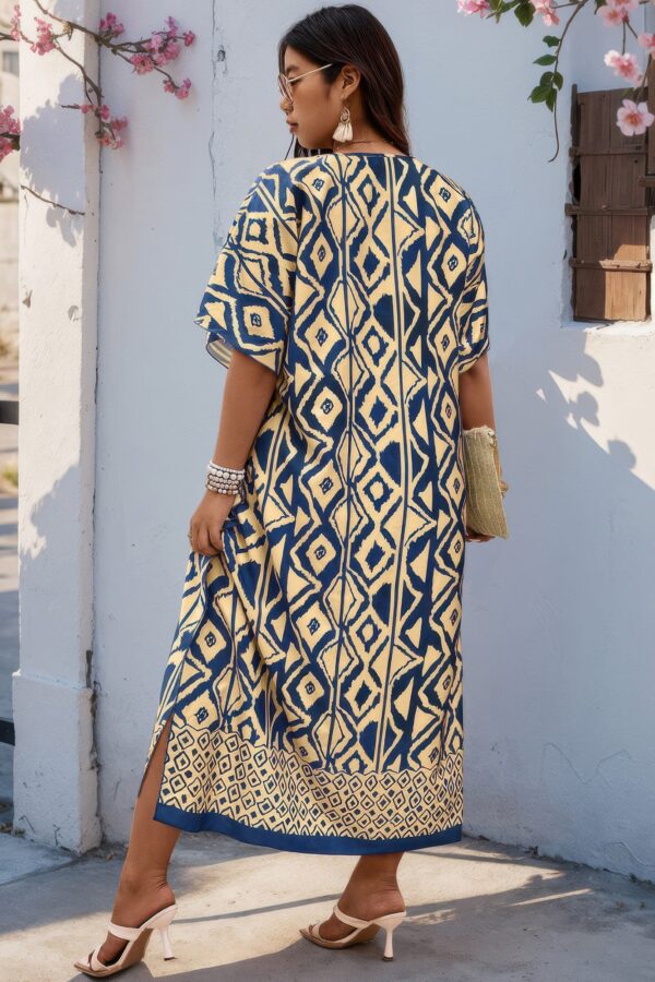 Plus-Size Printed V-Neck Dress with Front Split