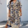 Plus-Size Printed V-Neck Dress with Front Split