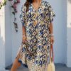Plus-Size Printed V-Neck Dress with Front Split