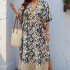 Plus-Size Printed V-Neck Dress with Front Split