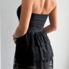 Off-Shoulder Lace Ruffle Strapless Mini Dress