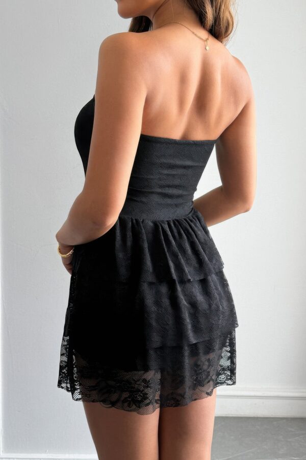 Off-Shoulder Lace Ruffle Strapless Mini Dress