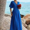 Pleated Batwing Sleeve A-Line Maxi Dress