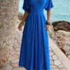 Pleated Batwing Sleeve A-Line Maxi Dress