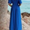 Pleated Batwing Sleeve A-Line Maxi Dress