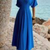 Pleated Batwing Sleeve A-Line Maxi Dress