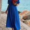 Pleated Batwing Sleeve A-Line Maxi Dress