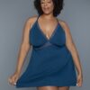 Plus-Size Mini Babydoll with Eyelet Lace Back - Deep Royal