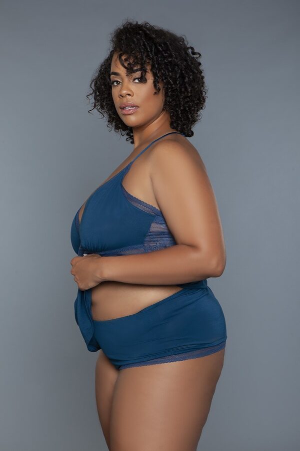 Plus-Size V-Neck Cami & Wire-Free Bralette Set - Deep Royal