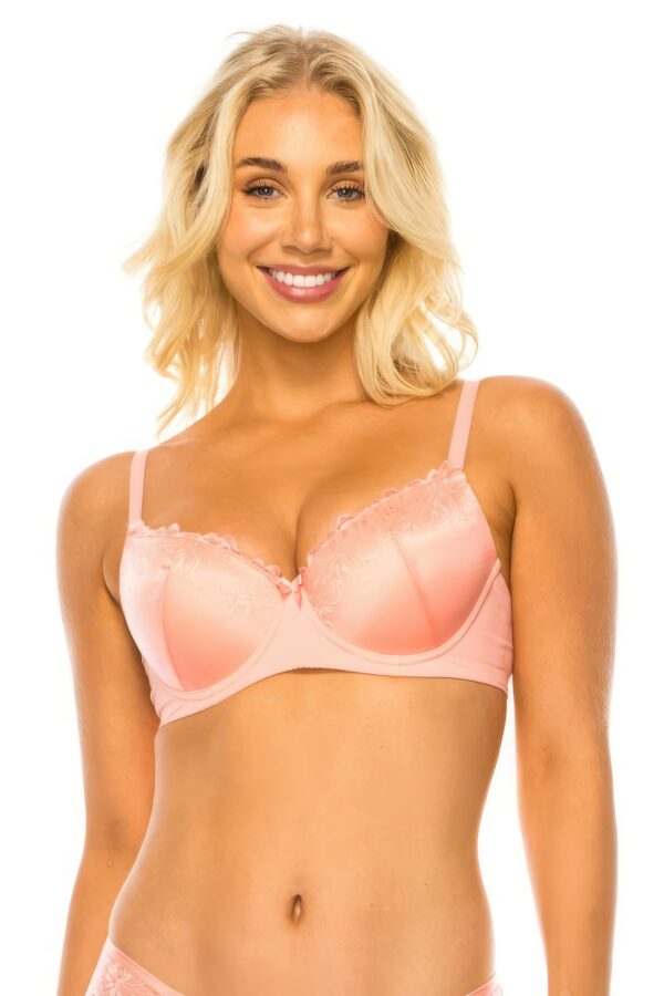 Floral Lace Bra with Underwire - Peach Cream