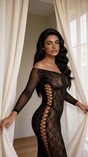 Late Last Night Lace Night Dress - Off-Shoulder Cutouts