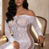 Late Last Night Lace Night Dress - Off-Shoulder Cutouts