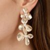 Triple Flower Ribbed Drop Earrings with Pearl Centers