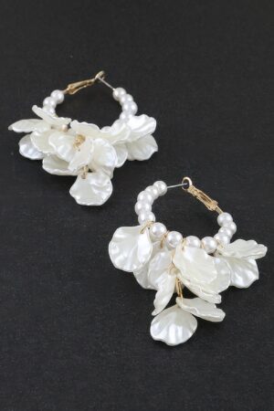 Pearl Petal Beaded Hoop Earrings - Gold-Tone