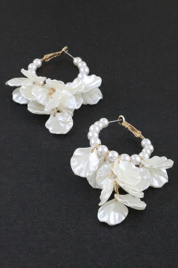 Pearl Petal Beaded Hoop Earrings - Gold-Tone