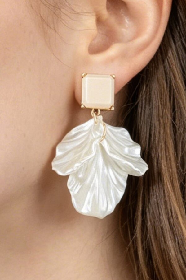 Pearl Petal Drop Earrings with Cream Square Studs
