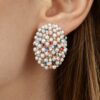 Bejeweled Dome Stud Earrings with Pearls & Multicolor Crystals