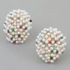 Bejeweled Dome Stud Earrings with Pearls & Multicolor Crystals