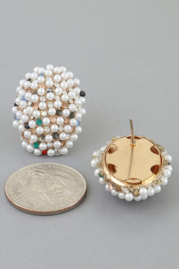 Bejeweled Dome Stud Earrings with Pearls & Multicolor Crystals