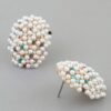 Bejeweled Dome Stud Earrings with Pearls & Multicolor Crystals