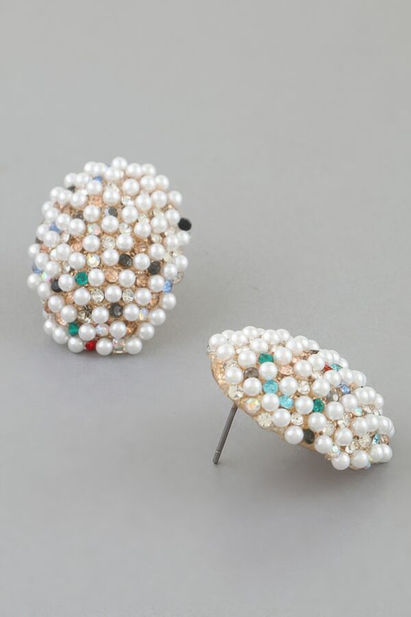 Bejeweled Dome Stud Earrings with Pearls & Multicolor Crystals