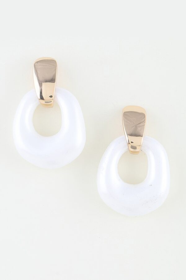 White Stone Hoop Drop Earrings with Gold-Tone Bar