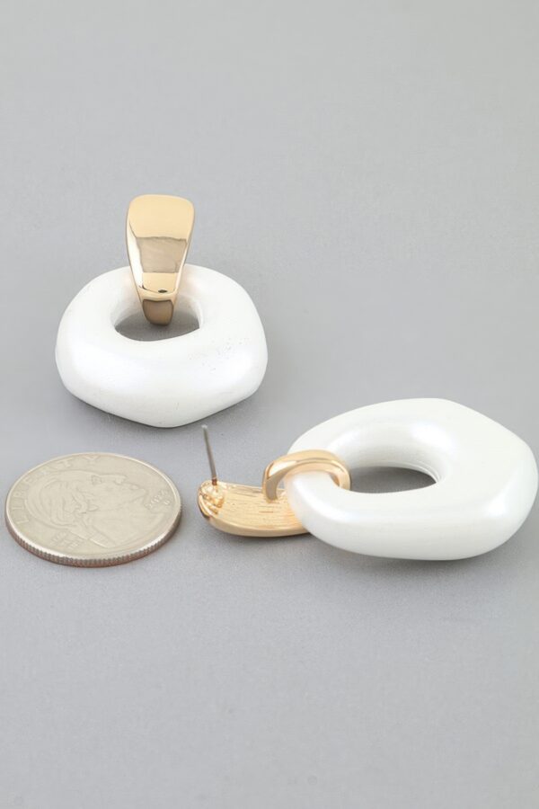 White Stone Hoop Drop Earrings with Gold-Tone Bar