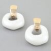 White Stone Hoop Drop Earrings with Gold-Tone Bar