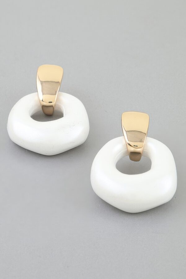 White Stone Hoop Drop Earrings with Gold-Tone Bar
