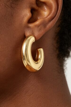 Polished Chunky C-Shape Hoop Earrings - Gold-Tone