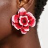 Twin Rose Earrings - Layered Red-Pink Gloss