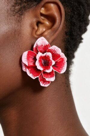 Twin Rose Earrings - Layered Red-Pink Gloss