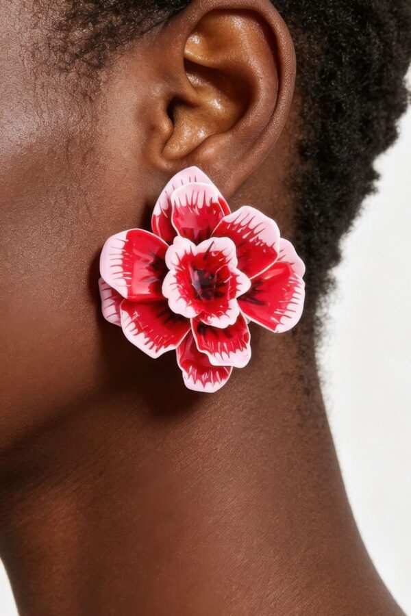 Twin Rose Earrings - Layered Red-Pink Gloss