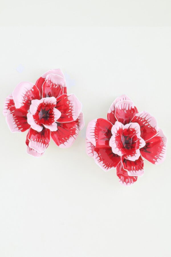 Twin Rose Earrings - Layered Red-Pink Gloss