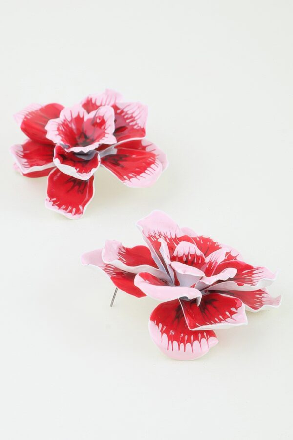 Twin Rose Earrings - Layered Red-Pink Gloss