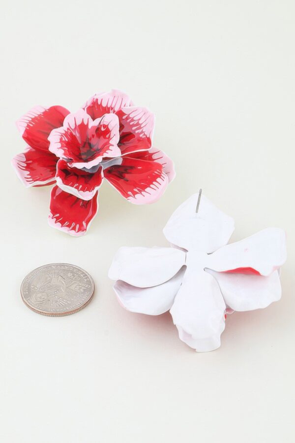 Twin Rose Earrings - Layered Red-Pink Gloss
