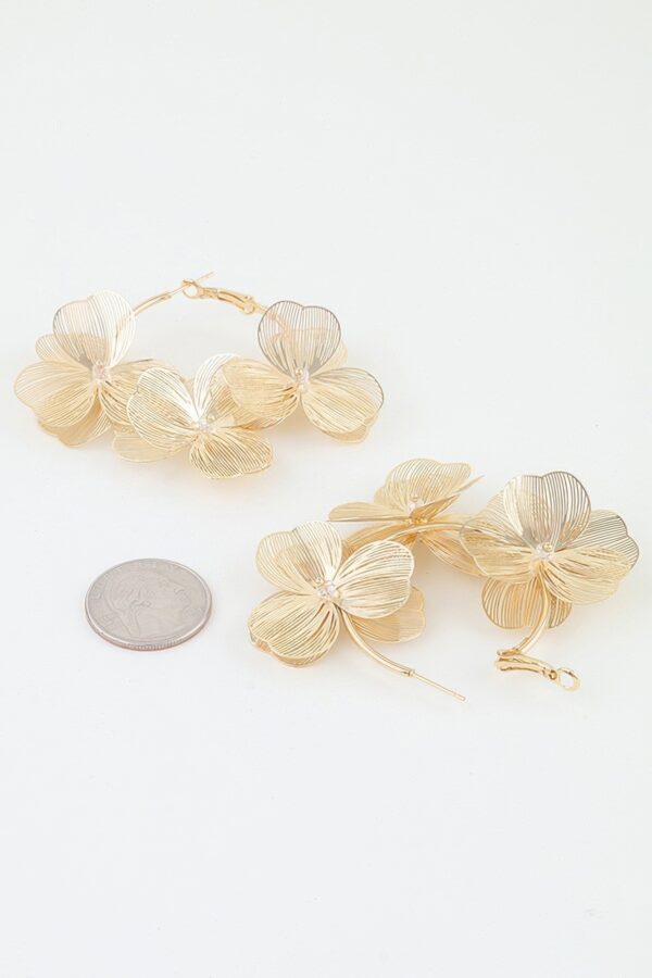 Triple Flower Hoop Earrings - Layered Wirework Detail