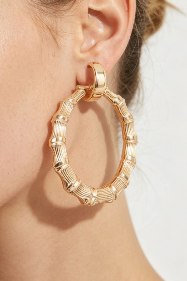 Bamboo-Textured Polished Hoop Earrings