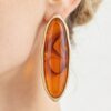 Ripple Oval Stone Earrings with Matte Metal Frame