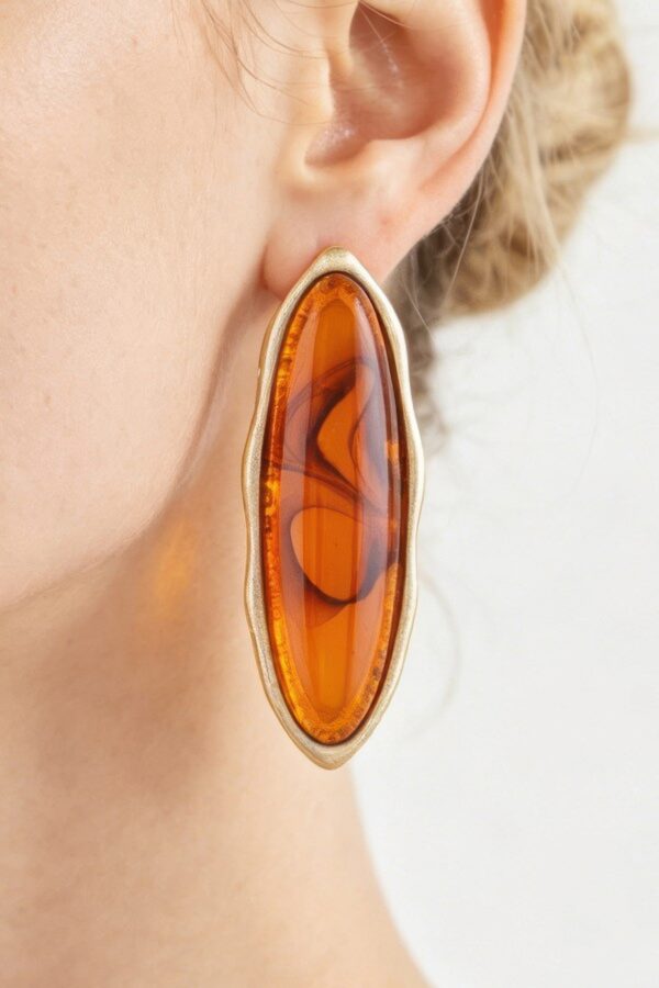 Ripple Oval Stone Earrings with Matte Metal Frame