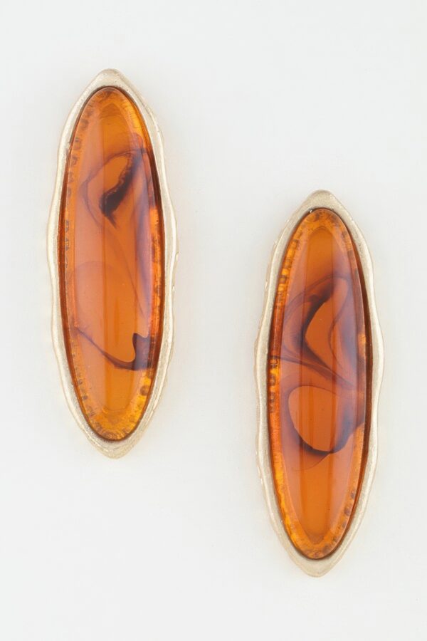 Ripple Oval Stone Earrings with Matte Metal Frame