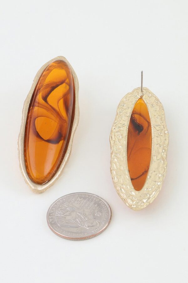 Ripple Oval Stone Earrings with Matte Metal Frame