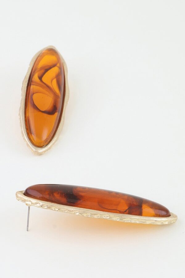 Ripple Oval Stone Earrings with Matte Metal Frame